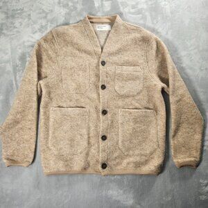 Universal Works Mens Wool Blend Fleece Cardigan Jacket Beige Size S Button Front